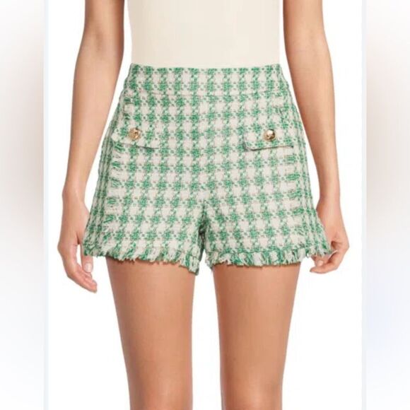 Walter Baker women’s Bryce Tweed Green White Fringe Shorts 6 - Picture 1 of 6